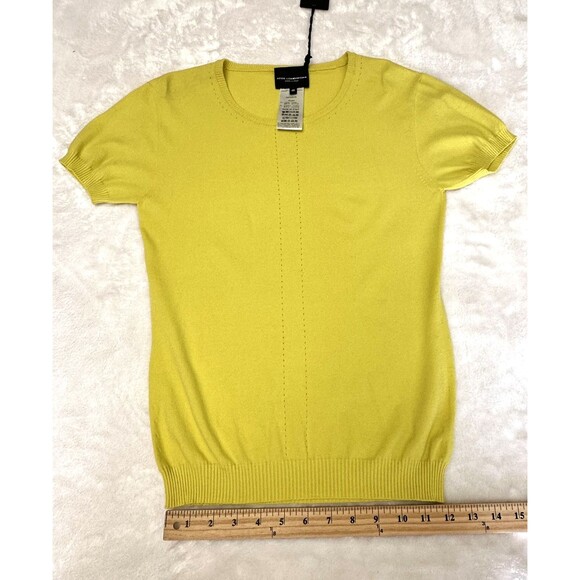 Atos Lombardini Womens Yellow Knit Short Sleeves Crew Neck Soft Sweater Sz 10/46 - Picture 14 of 14